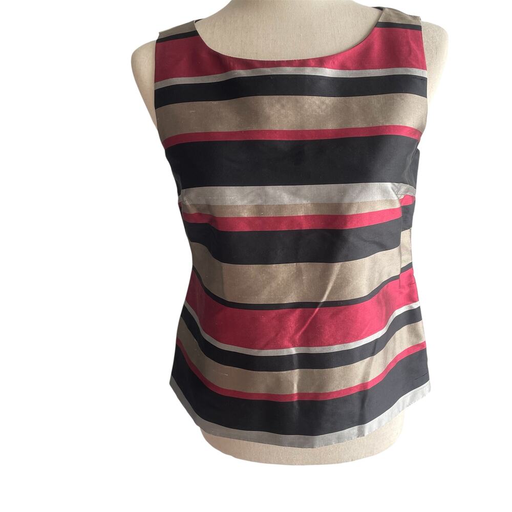 Talbots Silk Shell Tank Side Zip Striped Career Top SZ 4P